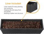 SUNNYPARK Black Rectangular Planter Box All-Weather PE Rattan Large Modern Planters with Removable Liner Indoor Outdoor Decorative Flower Pot for Patio, Balcony, Garden