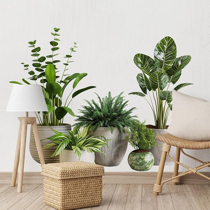 iMagitek Large Green Plant Wall Decals Tropical Leaves 3D Potted Plant Wall Stickers for Living Room Bedroom Home Wall Decor 43.7x34.65inch