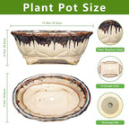 Ceramic Bonsai Tree Pots - 11 Inch Succulent Pots with Drainage Hole, Decorative Bonsai Pot for Indoor Outdoor Plants, Succulent Planters, Front Porch Decor, Gardening Gifts, Oval Beige-Brown