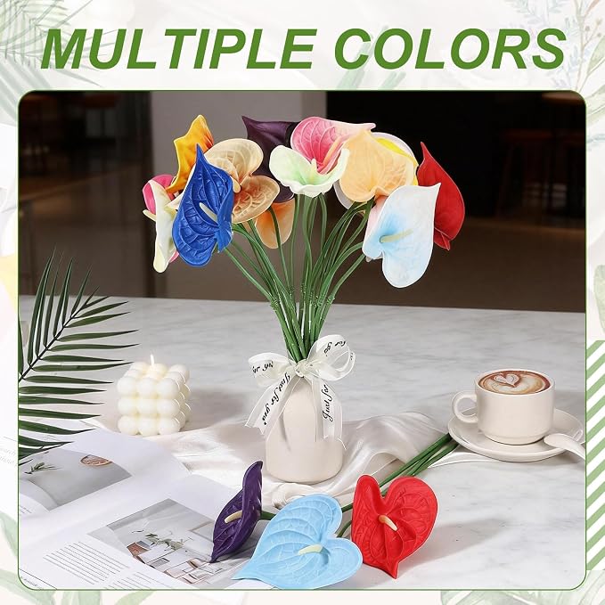 uxcell 4Pcs 11inch Artificial Anthurium Lily Flowers, Permanent Flower Bouquet for Home Arrangements Wedding Festival Decoration Crafts Store Decor Accessories, Champagne