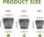 Ceramic Pots for Plants - 10+8+6 Inch Modern Flower Pot for Indoor Outdoor, Round Planters with Drainage Holes and Trays, Office Garden Living Room Decor, Housewarming Gifts, Set of 3, Grey