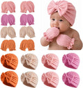 8 Sets Newborn Baby Girl Hats & Mittens, Cotton Preemie Hospital Bow Cap, No Scratch Gloves,Infant Beanies 0-3 Months
