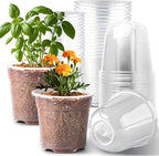 RooTrimmer 6 Inch Clear Nursery Pots with Humidity Dome, 30 Pack Reusable Seed Starter Pot with Drainage Holes, Transparent Plastic Plant Seedling Pots for Propagation Indoor Plants Outdoor Gardening