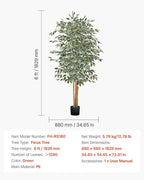 VEVOR 6FT Artificial Ficus Tree with Black Pot, Tall Faux Ficus Plant with Natural Wood Trunk and Realistic Green Leaves, Indoor Fake Silk Tree for Home, Office, Living Room, or Corner Décor
