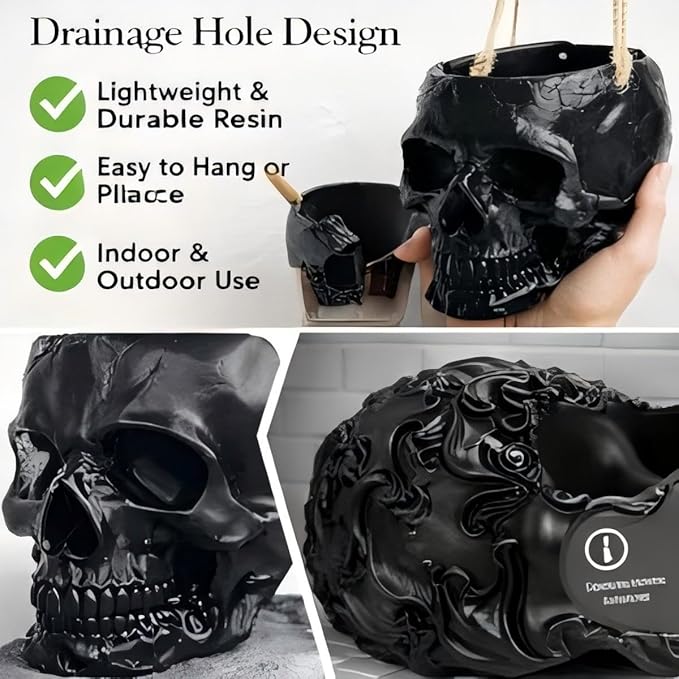Resin Air Plant Holders,Tilandsia Container,Gothic Skeleton Planter,Halloween Plant Pot,Tillandsia Pot, Skull Table Top Display Planters for Air Plants and Other Mini Plants (White No.3, 7*5*3.2'')