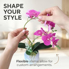 Artificial Orchid with 3D Printed Vase, Lifelike Fake Phalaenopsis Orchid Flowers, Realistic Silk Orchids for Home Decor Living Room, Deep Purple