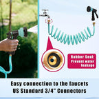 AUTOMAN Recoil Garden Water Hose 15 ft, EVA Curly Water Hose with Brass Connectors,Garden Hose Coil,Includes 7-Pattern Function Sprayer,Retractable,Corrosion Resistant Garden Coil Hose.