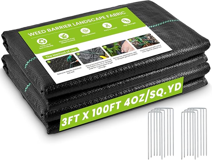 3ftx100ft Weed Barrier Fabric(2 Pack 3ftx50ft), 4oz Landscape Fabric, Garden Weed Block Ground Cover Mat, Garden Cloth Woven Geotextile Fabric for Gardening Ground