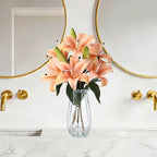 GarveeLife Artificial Tiger Lily Flowers with Vase, Real Touch Easter Lily Faux Flowers for Home Table Centerpieces Wedding Baby Shower Birthday Party Decoration, UV Resistant, 3 Stems with 6 Flowers