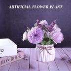 Artificial Potted Flowers, Small Ceramic Vase Fake Flower Plants Desktop Decoration Indoor for Home and Office, Faux Flowers Hydrangea Decora for Table,Bookshelf,Bedroom,Living Room,Party.(Purple)