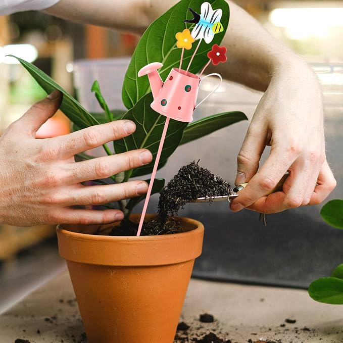 5pcs Metal Decoration Garden Decor, Watering Can Shape Plant Stakes, Stakes for Indoor and Outdoor, for Potted Plants, Greenhouse or Patio