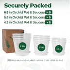 T4U Orchid Pot, 9 Pack Orchid Pots with Holes and Saucers for Repotting, 3 Each of 4.3, 5.5 and 6.3 Inch, Clear Plastic Flower Plant Pot for Indoor Outdoor Plants, Orchids Planter for Root Health