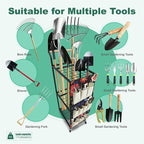 Garden Tool Organizer with Wheels Heavy Duty Yard Tool Organizer Rack with Side Storage Pockets Sturdy Metal Steel Holder with 6 Hooks for Garage, Yard, Patio, Shed