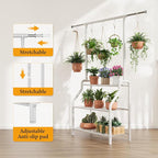 Plant Stand Indoor Outdoor, 3-Tier Heavy Duty Metal Hanging Plant Shelf, 61'' Tall Large Plant Holder Rack for Multiple Big Pots, Flower Stand for Living Room, Garden, Balcony, White