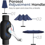 DomeShade 15ft Patio Umbrella with Base,Large Outdoor Double-Sided Rectangle Umbrella with Crank Handle, Market Umbrella for Poolside Garden Deck Backyard Beach Pools, Navy Blue
