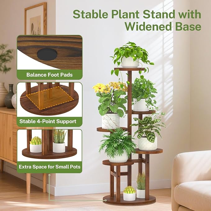 iDavosic.ly 5 Tier Plant Stand Indoor, Tiered Corner Wood Multiple Flower Holder Shelf, Tall Orchid Display Rack for Patio Porch Living Room Balcony Outdoor, Brown