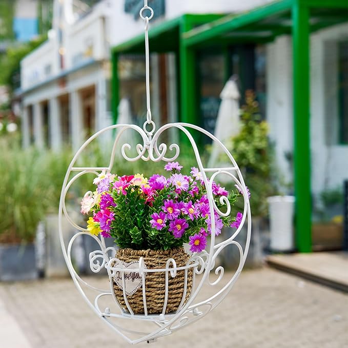 39.7" Hanging Plant Holder,Metal Heart Planter, Hanging Planters,for Patio, Porch, Bedroom, Living Room Decor（White）
