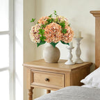 ZYTUYO 5 Pcs Peach Orange Silk Hydrangeas Artificial Flower Boho Dried Touch 20'' Faux Hydrangeas for Indoor Home Decor Kitchen Living Room Outdoor Porch Wedding Flower Arrangement