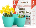 Planter Pots with Drainage Holes - Lightweight, Durable, and Space-Saving Pots for Indoor and Outdoor - Versatile Functionality, Simple Modern Design, Set of 3 Plastic Planter Pots - Aqua