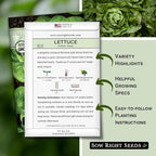 Sow Right Seeds - Little Gem Lettuce Seeds for Planting - Non-GMO Heirloom Packet with Instructions to Plant a Home Vegetable Garden - Outdoors or Indoors Hydroponics - Miniature Romaine Variety (4)