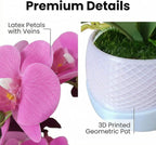 Artificial Orchid with 3D Printed Vase, Lifelike Fake Phalaenopsis Orchid Flowers, Realistic Silk Orchids for Home Decor Living Room, Deep Purple