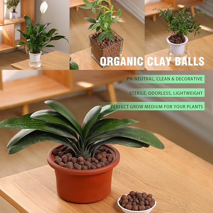 Natural Leca Clay Pebbles, 17LBS 8mm-18mm Expanded Organic Balls Plants Grow Media Gardening Soil for Hydroponics, Drainage, Decoration, Aquaponics