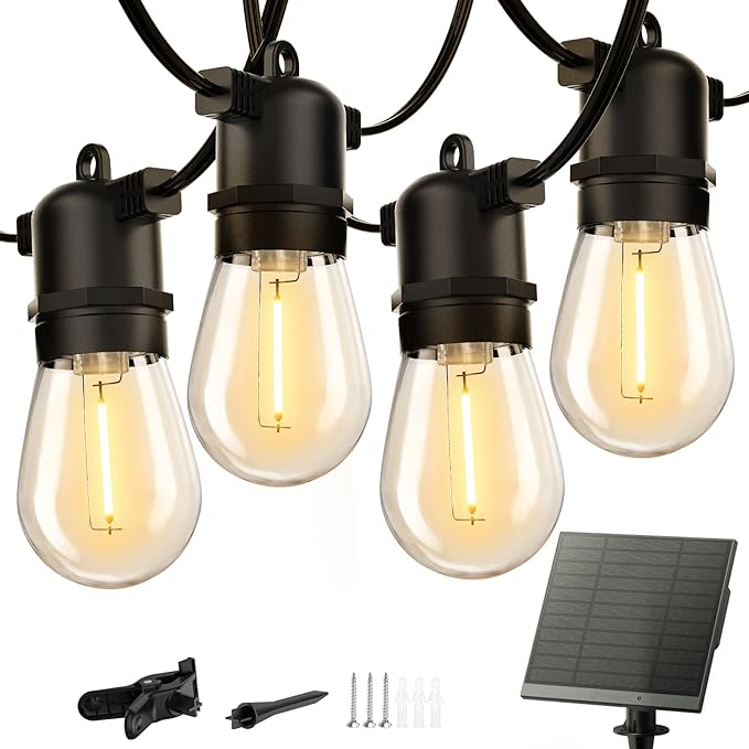 Brightown 55FT Solar String Lights Outdoor Waterproof, Patio Lights with Remote and 16+1 LED Shatterproof Bulbs, Dimmable & Timable, 3 Light Modes, Solar Lights Outdoor for Yard Garden Camping Party