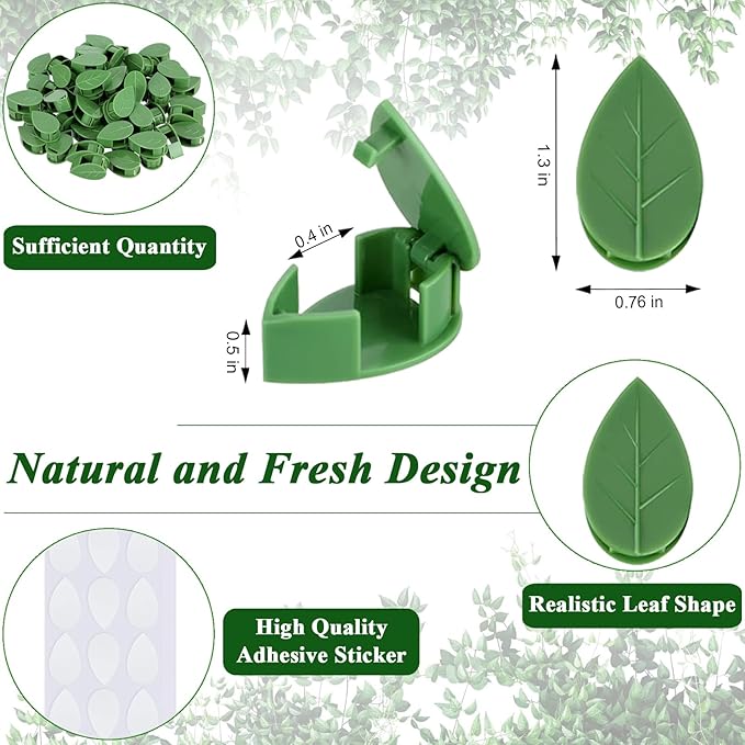 60PCS Plant Wall Clips with Self Adhesive Stickers - Vine Clips for Climbing Plants, Leaf Shaped Invisible Plant Support for Pothos Ivy, Indoor Outdoor Cable Management