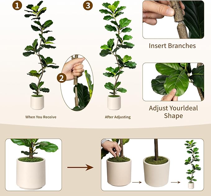 Artificial Fiddle Leaf Fig Tree-5 FT Fake Plant with Nursery Planter,Fake Plants for Home Office Living Room Decor Indoor