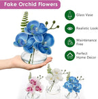 Oairse Blue Orchids Artificial Flowers Faux Orchids Arrangement in Clear Glass Vases Set of 3 Real Touch Phalaenopsis Orchid Flowers Small Fake Orchid Centerpiece for Dining Room Table