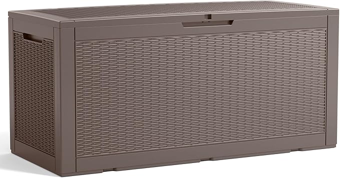 PatioZen 120 Gallon Resin Deck Box, Lockable Patio Outdoor Storage Box for Furniture, Garden Tools and Tools Storage, Waterproof Outside Storage Boxes - Grey