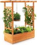 MAT EXPERT Raised Garden Bed with Trellis & Hanging Roof, Lattice Panel with Drainage Hole for Flower, Climbing Plant, Herb, Planter Box for Garden, Patio, Yard (1, 43.5" x 17.5" x 44" (L x W x H))