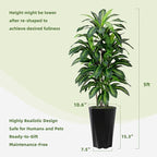 Artificial Dracaena Tree 5FT - Faux Plant with Black Diamond Planter - Tall Fake Tropical Yucca Floor Plant Potted - Artificial Silk Tree for Home Office Living Room Decor Indoor