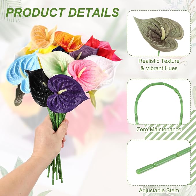 uxcell 4Pcs 11inch Artificial Anthurium Lily Flowers, Permanent Flower Bouquet for Home Arrangements Wedding Festival Decoration Crafts Store Decor Accessories, Grass Green