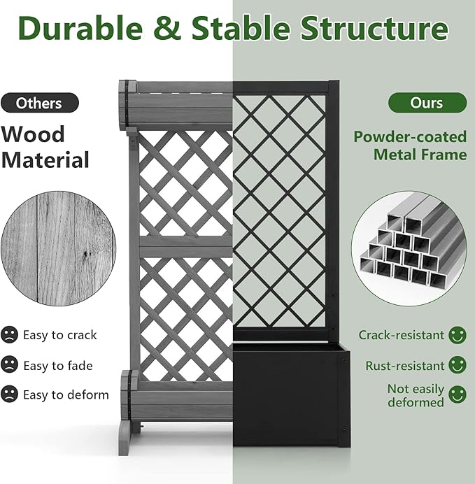 Giantex 44" Metal Raised Garden Bed with Trellis, Elevated Vertical Planter with Garden Trellis for Vine Plant Flower Climbing, Indoor & Outdoor Use Plant Box for Yard Garden Balcony