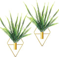 Canlierr 2 Pieces Gold Wall Decor Hanging Planters with Artificial Plants Metal Vase Indoor Plants Holder Modern Geometric Wall Art for Home Bathroom Bedroom Living Room Office(Boston Fern,Large)