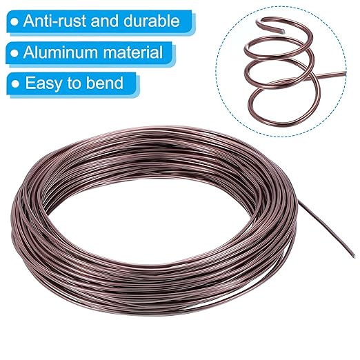 PATIKIL 2.5mm Bonsai Training Wire, 1 Roll Floral Wire Stems Anodized Aluminum Tree Wire 95 Feet Total for Gardening Branch Fixing, Brown