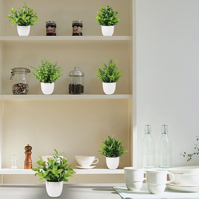 Yoratee Artificial Plant 6PCS Small Fake Plant Greenery Potted Plant Cute Indoor Faux Plant Houes Office Table Desk Bathroom Decor Plants