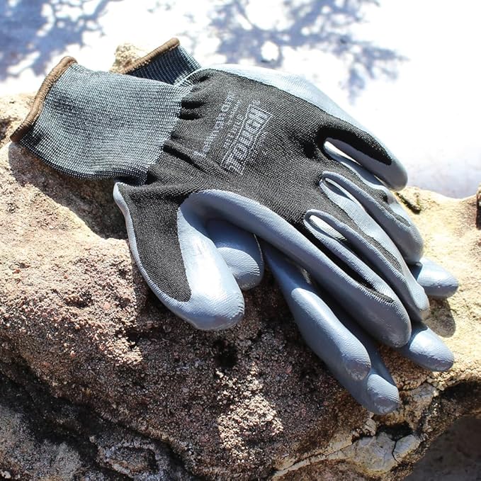 Brussel’s Bonsai Nitrile Tough Gardening Gloves – Durable Nitrile Coated Gloves – Black, Pair, Large