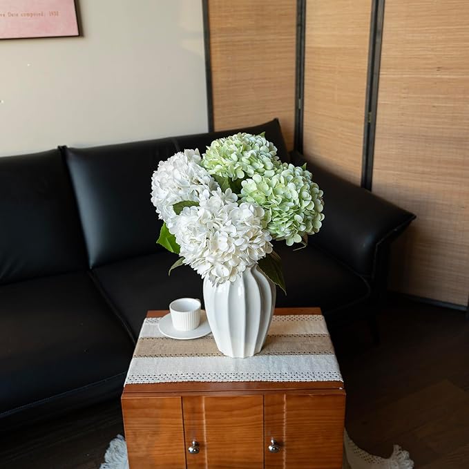 DUYONE 4Pcs 22 inch Lifelike Artificial Hydrangea,2 White & 2 Light Green Large Flowers Artificial Flowers Dry Flowers Outdoor Wedding Christmas Office Family Party Living Room Table Deco
