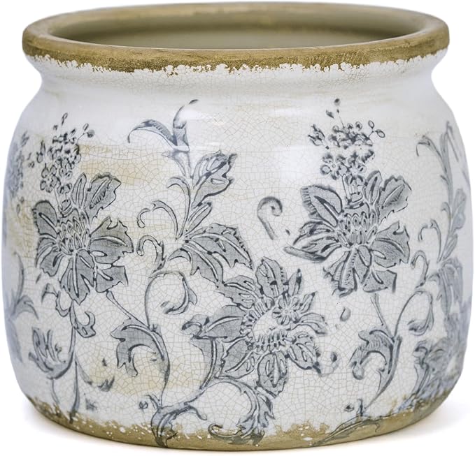 Dosayes Ceramic Pot for Planter, Vintage Flower Pot with Drainage Holes, 6.29 inch Ice Crack Glazed Indoor Planters Pot (Old World)