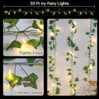 suddus Vine with Fairy Lights Plug in, 33ft 100 LED Ivy String Lights Connectable with Remote, Leaf Light for Bedroom, Room, Wall, Garden, Party, Wedding Dorm Decor (Warm White)