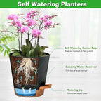 Vanslogreen Orchid Pots with Holes, 6 Inch Self Watering Orchid Pot 2 Pack Plastic Plant Pots for Orchid, Flower (Black+Brown)
