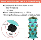 GameXcel Vertical Planter Tower - 5 Tier Stackable Garden Planters with Wheels and Tools Plant Pots for Strawberry Herb Flower and Vegetable Indoor Outdoor Use Teal