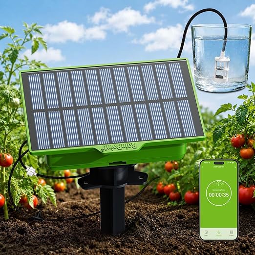 RainPoint WiFi Solar Drip Irrigation System, Smart Automatic Plant Watering Kit with App Control, Solar & USB-C, Tap-Free Watering System for Balcony, Backyard & Container Garden Plants, 10-15 Plants