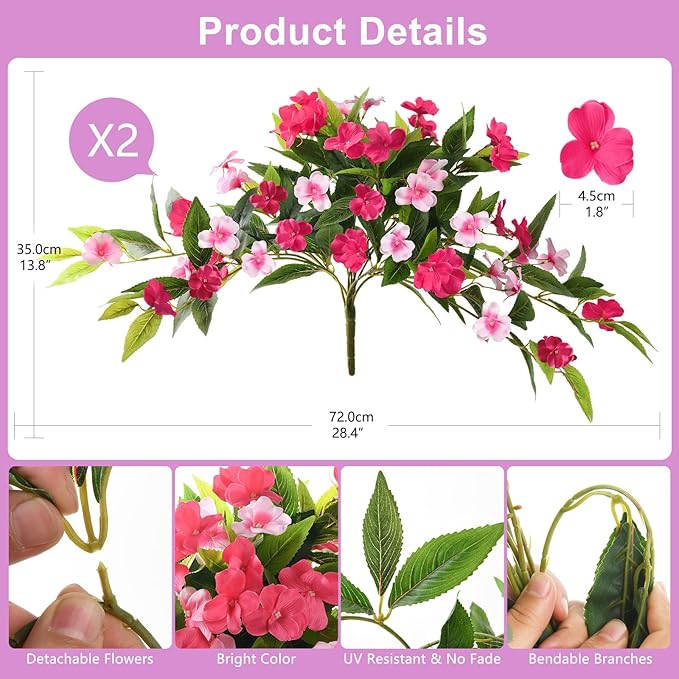 Hommyea Artificial Flowers for Outdoor, 2 Bundles UV Resistant Fake Plants Decoration Realistic Faux Silk Flowers No Fade Plastic Flowers for Outside Planters Home Porch Patio Yard Garden Decor