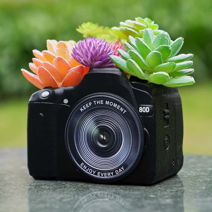 Camera Decorative Planter Plant Gift - Desk Decor Succulent Pot for Indoor Plants Camera Home Shelf Office Decor Small Flower Pot with Drainage