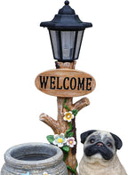 Animal Outdoor Statue Planter Solar Light Welcome Garden Sculpture Resin Flower Pot Decorative Porch Patio Yard Lawn Entryway Figurine with LED Lamp Rustic Plant Holder Ornament Courtyard (O)