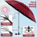 48.6" Double Canopy Beach Umbrella with Clamp, UPF50+ Beach Chair Umbrella with clip, 360°Adjustable Portable Outdoor Wheelchair, Patio, Golf Carts,Camping(Wine Red)