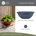 The HC Companies Shallow Planter with Drainage - Contemporary Garden Bowl Planter for Flowers, Herbs & More - Round Succulent Planter Pot for Indoors and Outdoors (20" Slate Blue, Pack of 1)